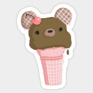 Chocolate Bear Ice Cream Cone Sticker